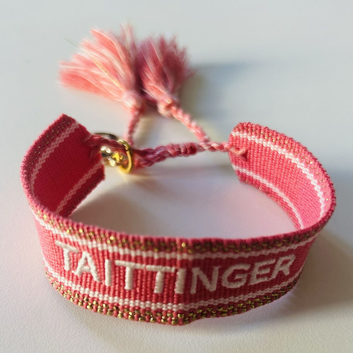 Bracelet coton tisse brode tisse pompoms personnalise